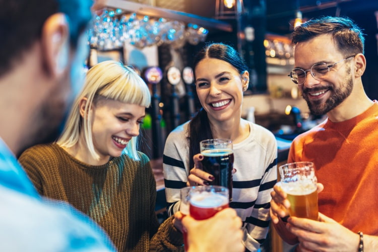 Smiling group at a beer tasting